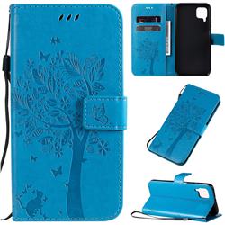 Embossing Butterfly Tree Leather Wallet Case for Huawei nova 6 SE - Blue