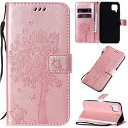 Embossing Butterfly Tree Leather Wallet Case for Huawei nova 6 SE - Rose Pink