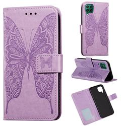Intricate Embossing Vivid Butterfly Leather Wallet Case for Huawei nova 6 SE - Purple