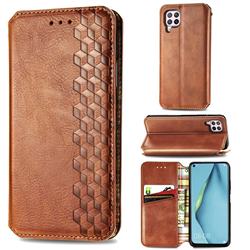 Ultra Slim Fashion Business Card Magnetic Automatic Suction Leather Flip Cover for Huawei nova 6 SE - Brown