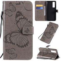 Embossing 3D Butterfly Leather Wallet Case for Huawei nova 7 5G - Gray