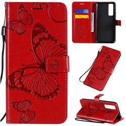 Embossing 3D Butterfly Leather Wallet Case for Huawei nova 7 5G - Red