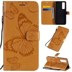 Embossing 3D Butterfly Leather Wallet Case for Huawei nova 7 5G - Yellow