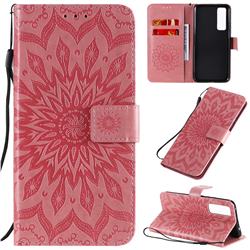 Embossing Sunflower Leather Wallet Case for Huawei nova 7 5G - Pink