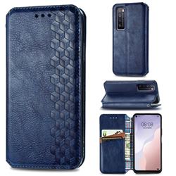 Ultra Slim Fashion Business Card Magnetic Automatic Suction Leather Flip Cover for Huawei nova 7 5G - Dark Blue