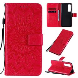 Embossing Sunflower Leather Wallet Case for Huawei nova 7 Pro 5G - Red