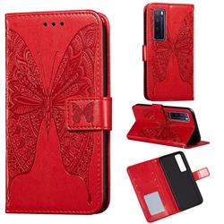 Intricate Embossing Vivid Butterfly Leather Wallet Case for Huawei nova 7 Pro 5G - Red