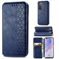 Ultra Slim Fashion Business Card Magnetic Automatic Suction Leather Flip Cover for Huawei nova 7 Pro 5G - Dark Blue