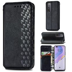 Ultra Slim Fashion Business Card Magnetic Automatic Suction Leather Flip Cover for Huawei nova 7 Pro 5G - Black