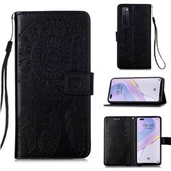 Embossing Dream Catcher Mandala Flower Leather Wallet Case for Huawei nova 7 Pro 5G - Black