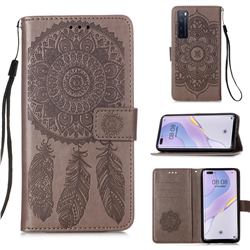 Embossing Dream Catcher Mandala Flower Leather Wallet Case for Huawei nova 7 Pro 5G - Gray
