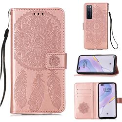 Embossing Dream Catcher Mandala Flower Leather Wallet Case for Huawei nova 7 Pro 5G - Rose Gold