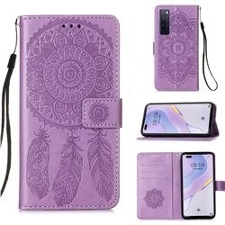 Embossing Dream Catcher Mandala Flower Leather Wallet Case for Huawei nova 7 Pro 5G - Purple