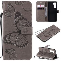 Embossing 3D Butterfly Leather Wallet Case for Huawei nova 7 SE - Gray