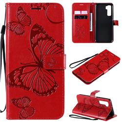 Embossing 3D Butterfly Leather Wallet Case for Huawei nova 7 SE - Red