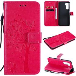 Embossing Butterfly Tree Leather Wallet Case for Huawei nova 7 SE - Rose