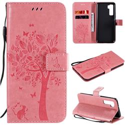 Embossing Butterfly Tree Leather Wallet Case for Huawei nova 7 SE - Pink