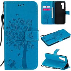Embossing Butterfly Tree Leather Wallet Case for Huawei nova 7 SE - Blue