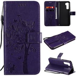 Embossing Butterfly Tree Leather Wallet Case for Huawei nova 7 SE - Purple