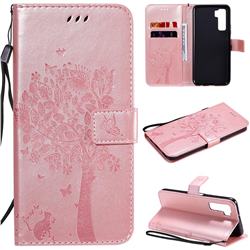 Embossing Butterfly Tree Leather Wallet Case for Huawei nova 7 SE - Rose Pink