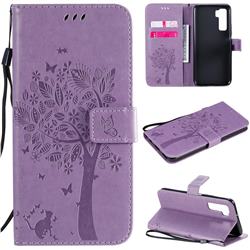 Embossing Butterfly Tree Leather Wallet Case for Huawei nova 7 SE - Violet