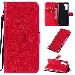 Embossing Sunflower Leather Wallet Case for Huawei nova 7 SE - Red