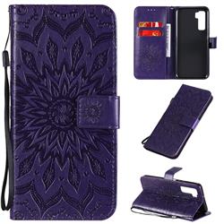 Embossing Sunflower Leather Wallet Case for Huawei nova 7 SE - Purple
