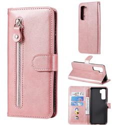 Retro Luxury Zipper Leather Phone Wallet Case for Huawei nova 7 SE - Pink
