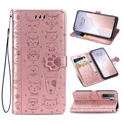 Embossing Dog Paw Kitten and Puppy Leather Wallet Case for Huawei nova 7 SE - Rose Gold