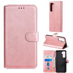 Retro Calf Matte Leather Wallet Phone Case for Huawei nova 7 SE - Pink