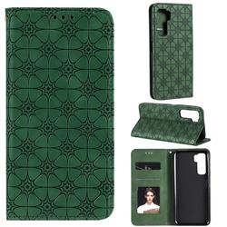Intricate Embossing Four Leaf Clover Leather Wallet Case for Huawei nova 7 SE - Blackish Green