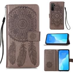 Embossing Dream Catcher Mandala Flower Leather Wallet Case for Huawei nova 7 SE - Gray
