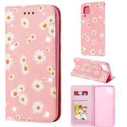 Ultra Slim Daisy Sparkle Glitter Powder Magnetic Leather Wallet Case for Huawei nova 7i - Pink
