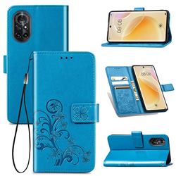 Embossing Imprint Four-Leaf Clover Leather Wallet Case for Huawei nova 8 - Blue