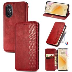 Ultra Slim Fashion Business Card Magnetic Automatic Suction Leather Flip Cover for Huawei nova 8 - Red
