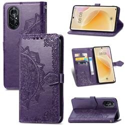 Embossing Imprint Mandala Flower Leather Wallet Case for Huawei nova 8 - Purple