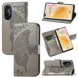 Embossing Mandala Flower Butterfly Leather Wallet Case for Huawei nova 8 Pro - Gray