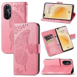 Embossing Mandala Flower Butterfly Leather Wallet Case for Huawei nova 8 Pro - Pink