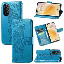 Embossing Mandala Flower Butterfly Leather Wallet Case for Huawei nova 8 Pro - Blue