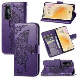 Embossing Mandala Flower Butterfly Leather Wallet Case for Huawei nova 8 Pro - Dark Purple