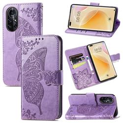 Embossing Mandala Flower Butterfly Leather Wallet Case for Huawei nova 8 Pro - Light Purple