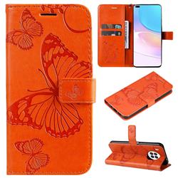 Embossing 3D Butterfly Leather Wallet Case for Huawei nova 8i - Orange