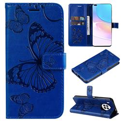 Embossing 3D Butterfly Leather Wallet Case for Huawei nova 8i - Blue