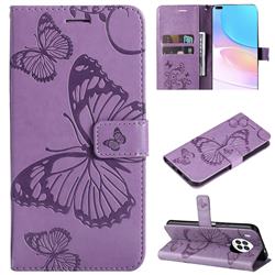 Embossing 3D Butterfly Leather Wallet Case for Huawei nova 8i - Purple