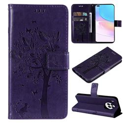 Embossing Butterfly Tree Leather Wallet Case for Huawei nova 8i - Purple