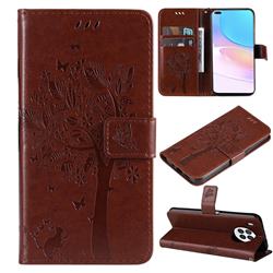 Embossing Butterfly Tree Leather Wallet Case for Huawei nova 8i - Coffee