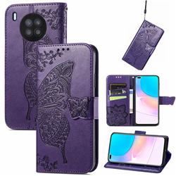 Embossing Mandala Flower Butterfly Leather Wallet Case for Huawei nova 8i - Dark Purple