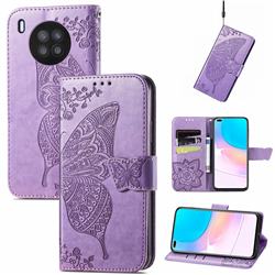 Embossing Mandala Flower Butterfly Leather Wallet Case for Huawei nova 8i - Light Purple