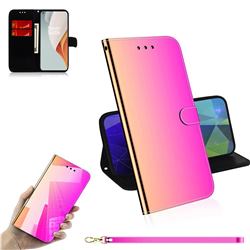 Shining Mirror Like Surface Leather Wallet Case for OnePlus Nord N100 - Rainbow Gradient