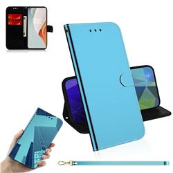 Shining Mirror Like Surface Leather Wallet Case for OnePlus Nord N100 - Blue